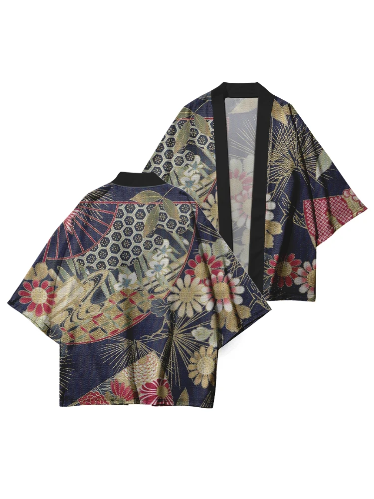 Женское винтажное кимоно японское с цветочным принтом