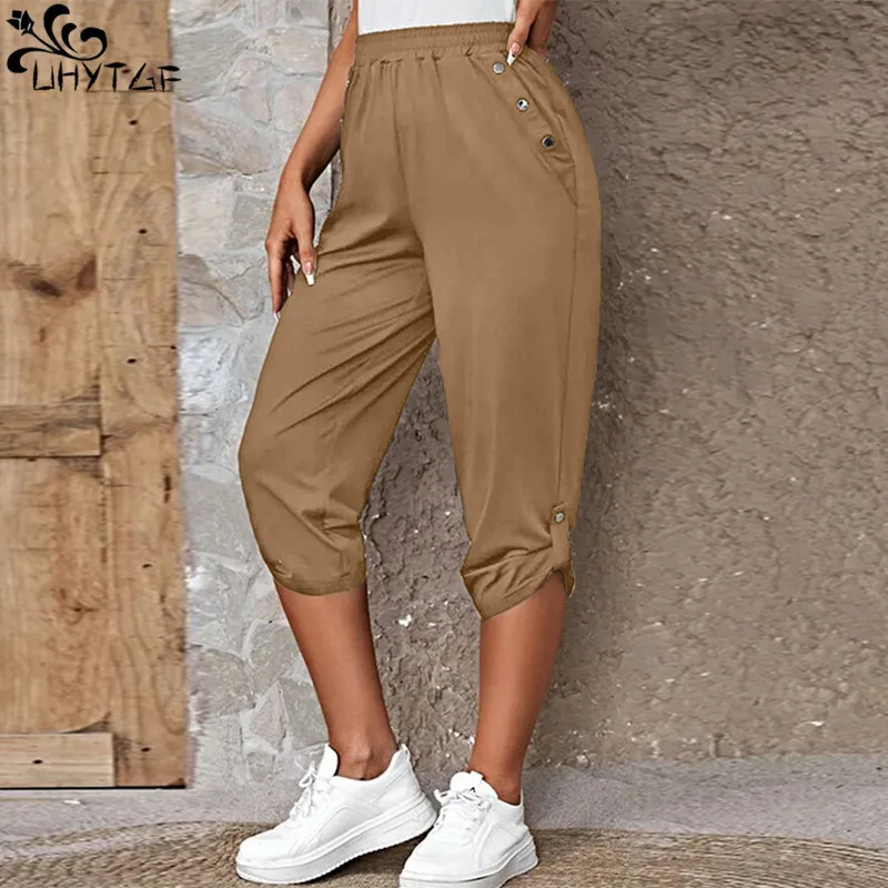 

Брюки женские летние большого размера с карманами, эластичные, 5 цветов