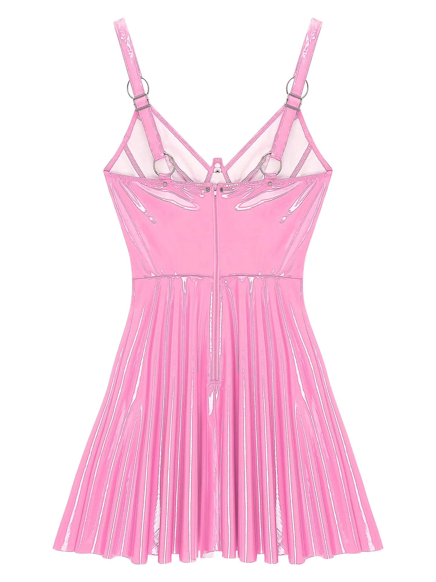 Женское платье из латекса и лакированной кожи с круглым вырезом заклепками