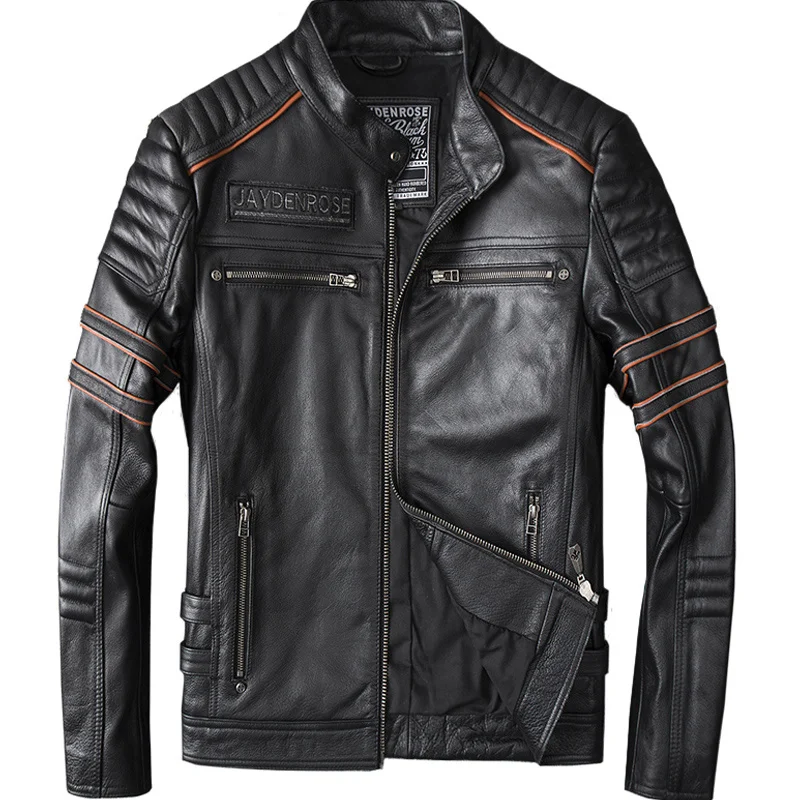 

skull Free jacket.punk shipping.Wholesales.cheap cool motor biker cowhide coat.black slim popular leather clothes