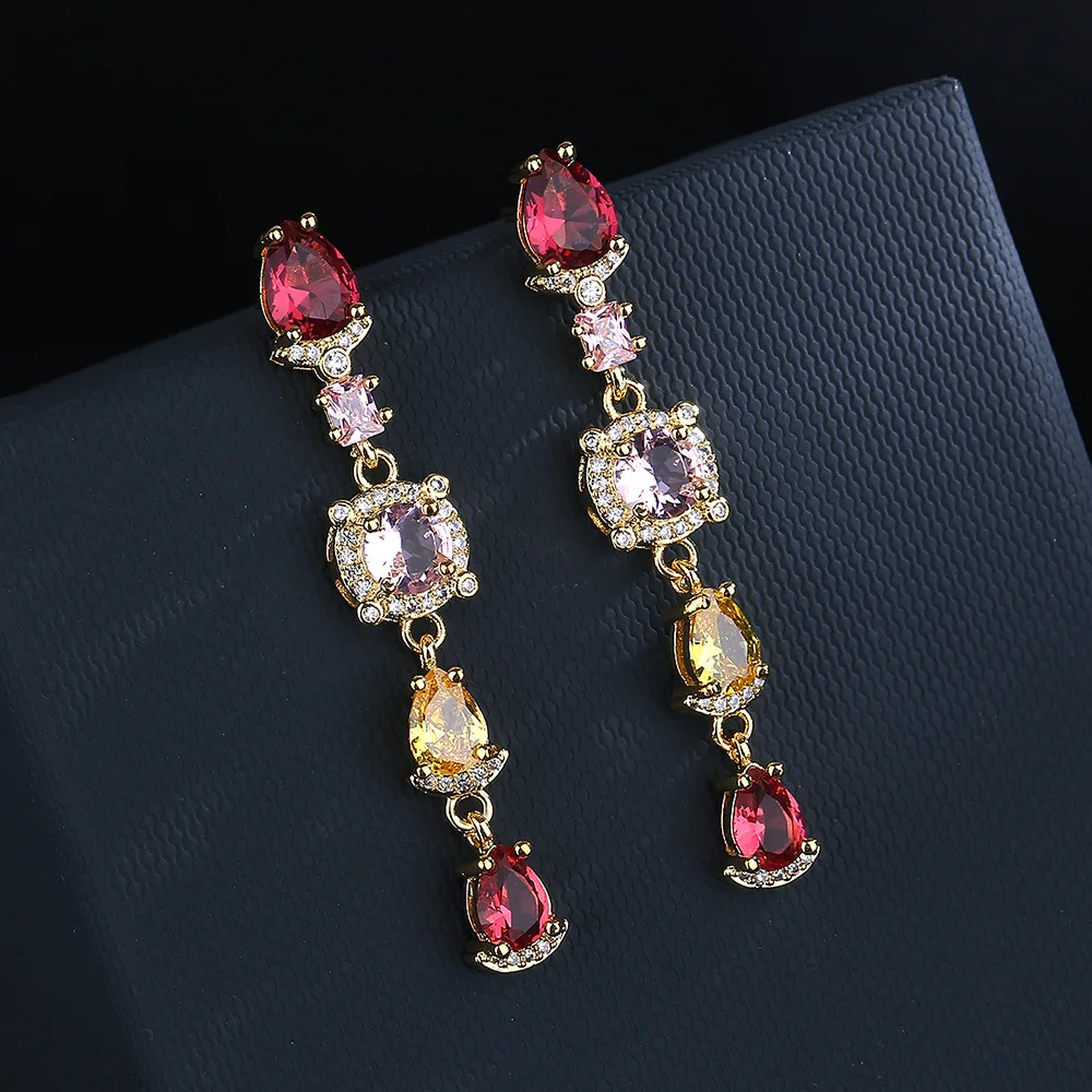 

Trendy Vintage Drop Earrings For Women Geometric Colorful Inlaid Shiny Crystal Large Pendant Sexy Girl Fashion Jewelry Gift