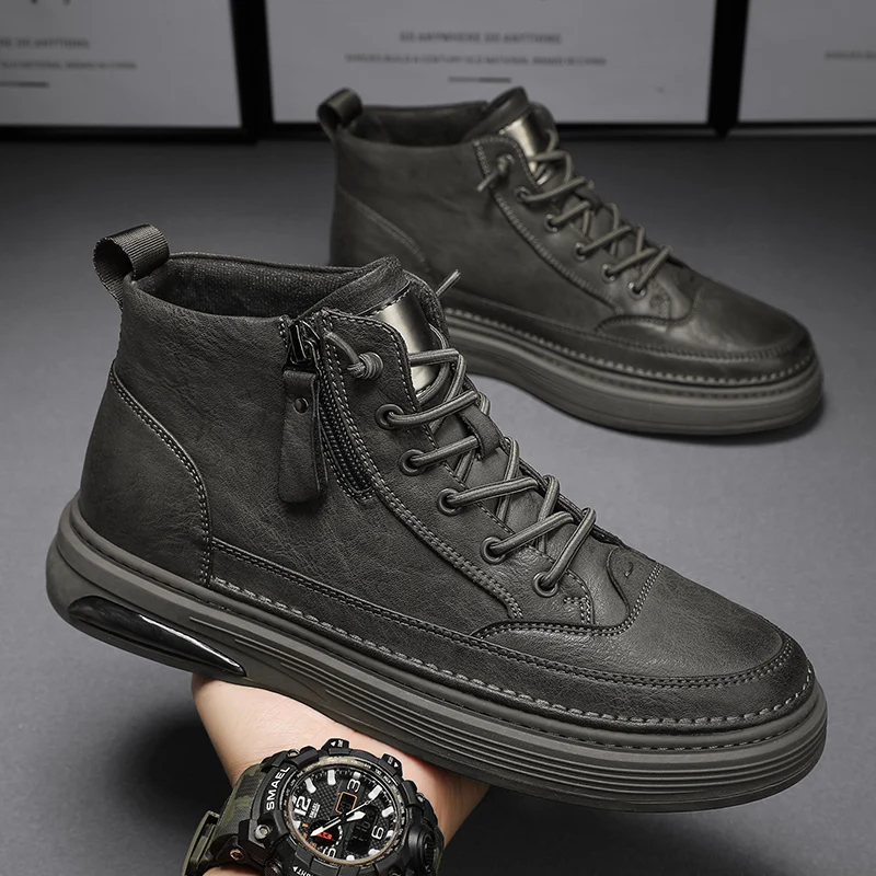 

CYYTL Men Shoes Leather Casual New In Male Sneakers Outdoor Walking Fashion Luxury Designer Tennis Flat High Top Retro Loafers