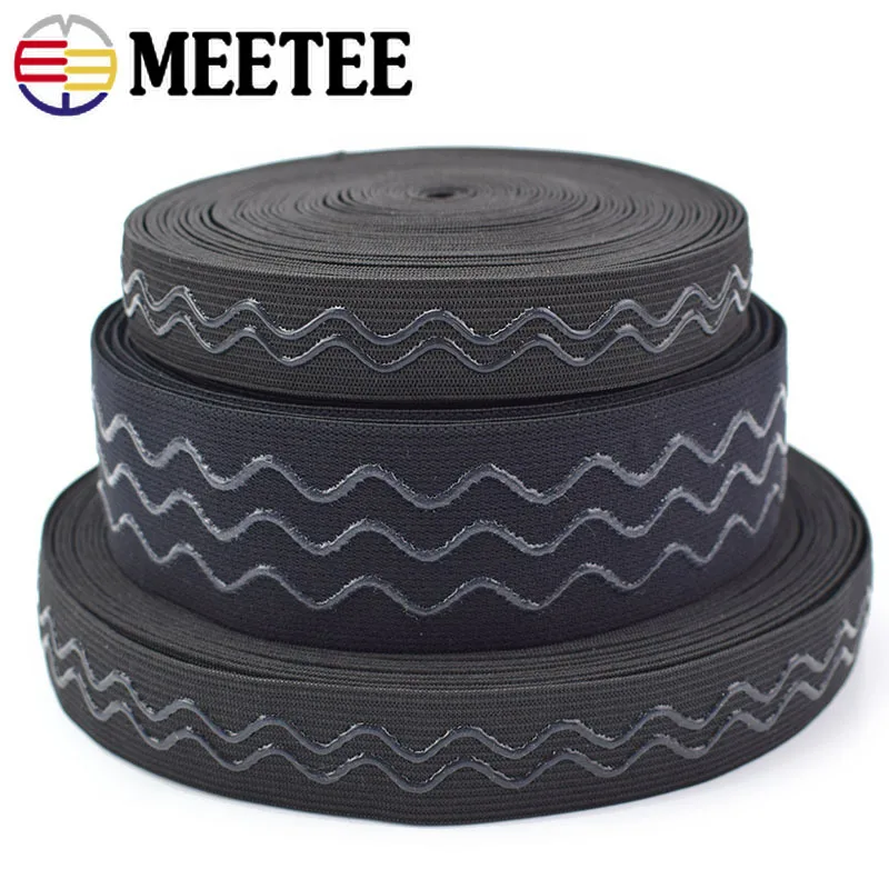 

Meetee 2/5/10Meters Elastic Band 20-50mm Non-slip Webbing For Belt Garment Wave Silicone Ribbon DIY Clothes Sewing Accessories