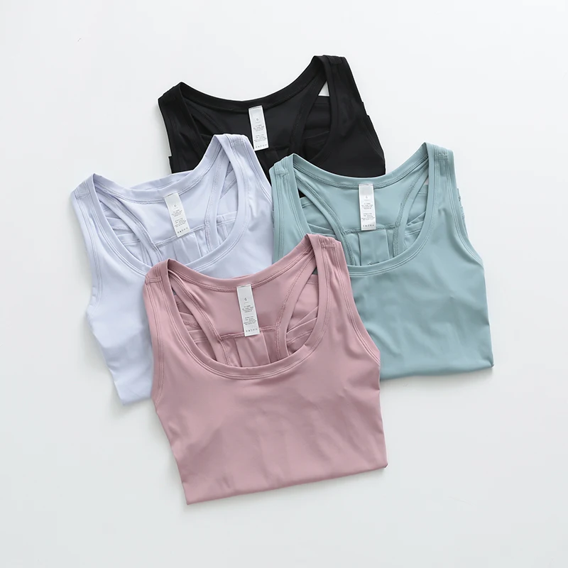 Lulu Women Loose Fit Gym Crop Tank Women Sports Sleeveless Vest Solid Quick Dry Tank Running Exercise Ftness Tops