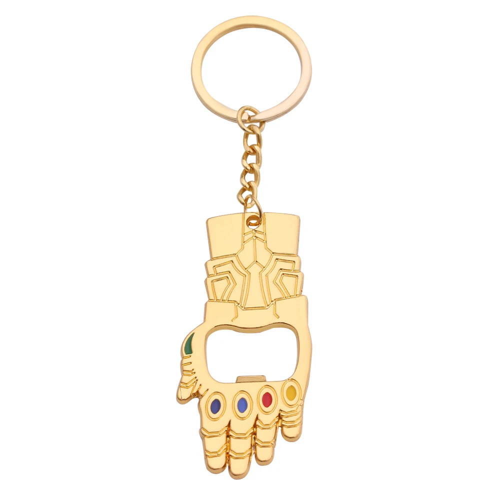 

the Avengers Thanos Keychain Infinity Gauntlet Bottle Opener Gold Color Glove Key Chain Men Fshion Jewelry Bag Pendant Accessory