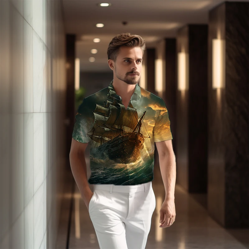 

Summer Fashion Casual Men's Short Sleeve Shirt Sailing 3d Printing Shirt Sports Comfortable Shirt Plus Size Clothing