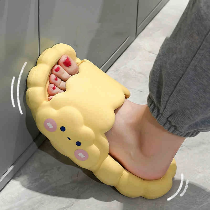

Summer Women Men's Slippers Thick Platform Beach Slide Sandals Non-slip Flip Flops Cartoon Clouds High Heels Ladies Shoes