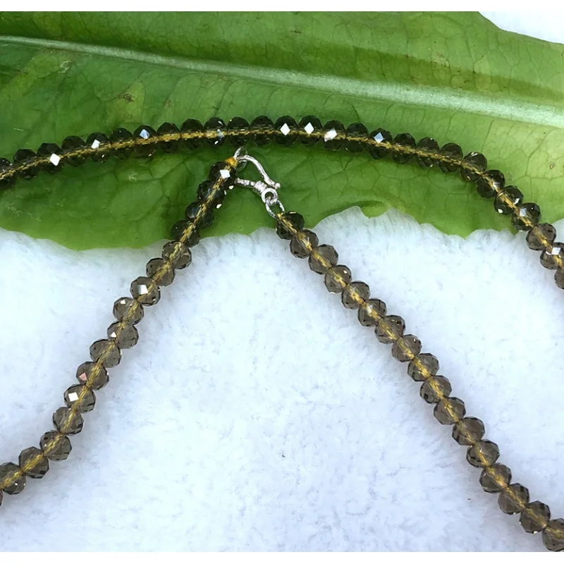 4x6mm Faceted abacus Gray Crystal Beads Necklace 18''