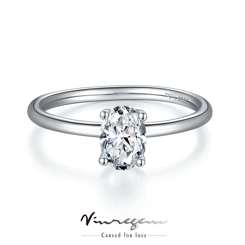 

Vinregem Simple 925 Sterling Silver 3EX VVS1 Oval 100% Pass Test 1CT Diamonds Moissanite Wedding Engagement Ring For Women Gift