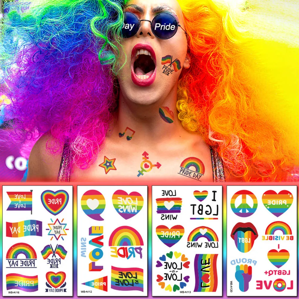 

Rainbow Tattoo Stickers Pride Day Love Facial Semi-Permanent Tattoo Stickers Tattoo Stickers For Adults 10pcs/set MH88