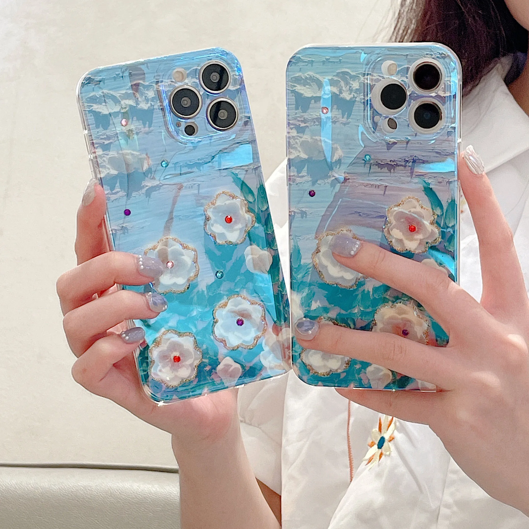 

Blu-ray Flower Cute Case For Huawei P50 Pro Luxury Shockproof Soft Silicone Phone Cover for Huawei P40 Pro Plus P40 Lite P30 Pro
