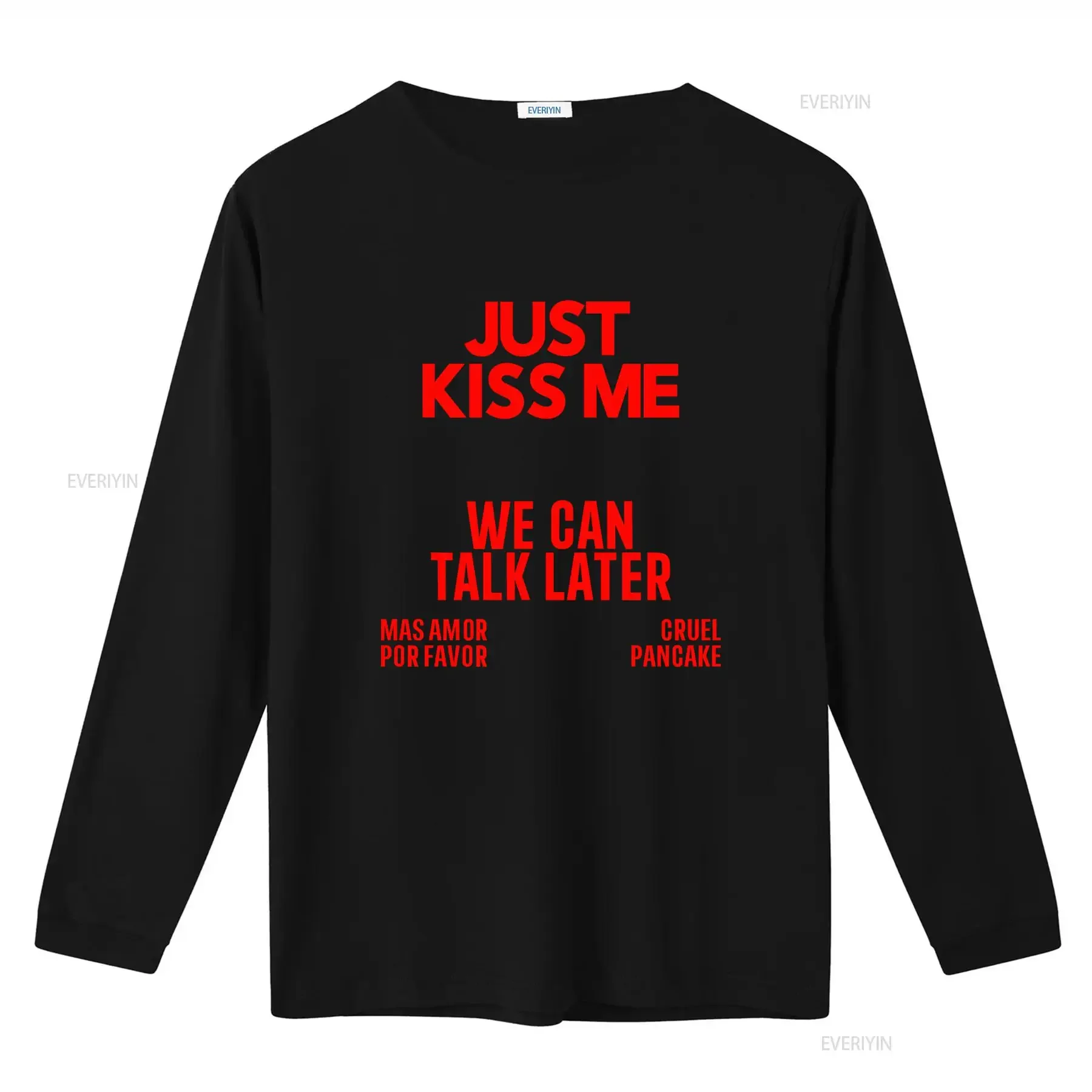Фото Футболка с надписью «JUST KISS ME We Can Talk Later», забавная мем-футболка с цитатой для женщин и мужчин, винтажная, с эффектом потертости, дизайнерская одежда с графическим принтом, повседневная. №2