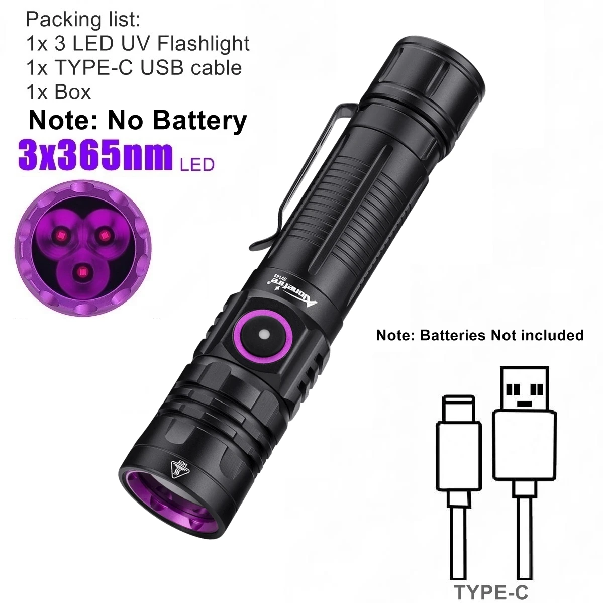 

AloneFire SV143 УФ-фонарик черный 15 Вт