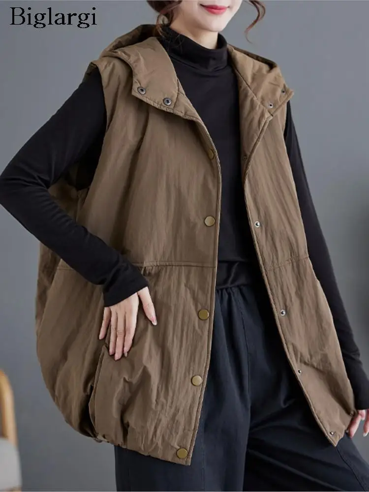 

Oversized Autumn Hoodies Vest Cotton Coat Women Casual Modis Pleated Sleeveless Ladies Vests Jackets Loose Woman Vest Coats 2023