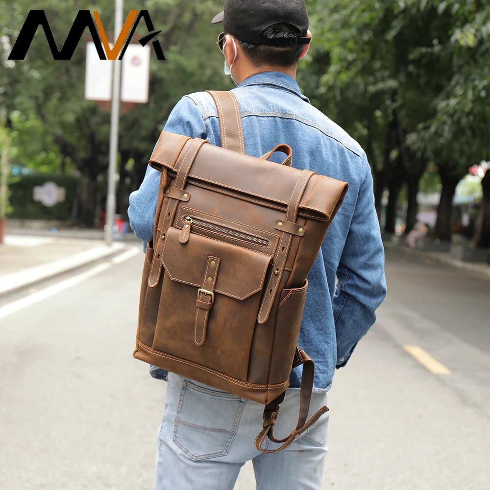 

New Vintage Leather Backpack For Men 15.6 inch Laptop Backpack Travel Office Bag Large Men's Bag Leather Backpacks Rucksack 2035