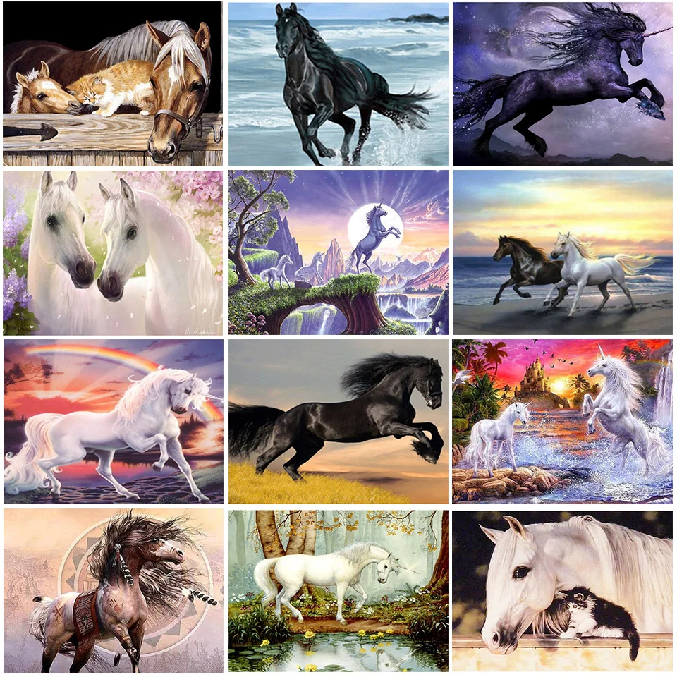 

5D DIY Diamond Painting Animals Steed Kit Full Drill Round Embroidery Horse Picture of Rhinestones Home Decoration Gift Mosaic