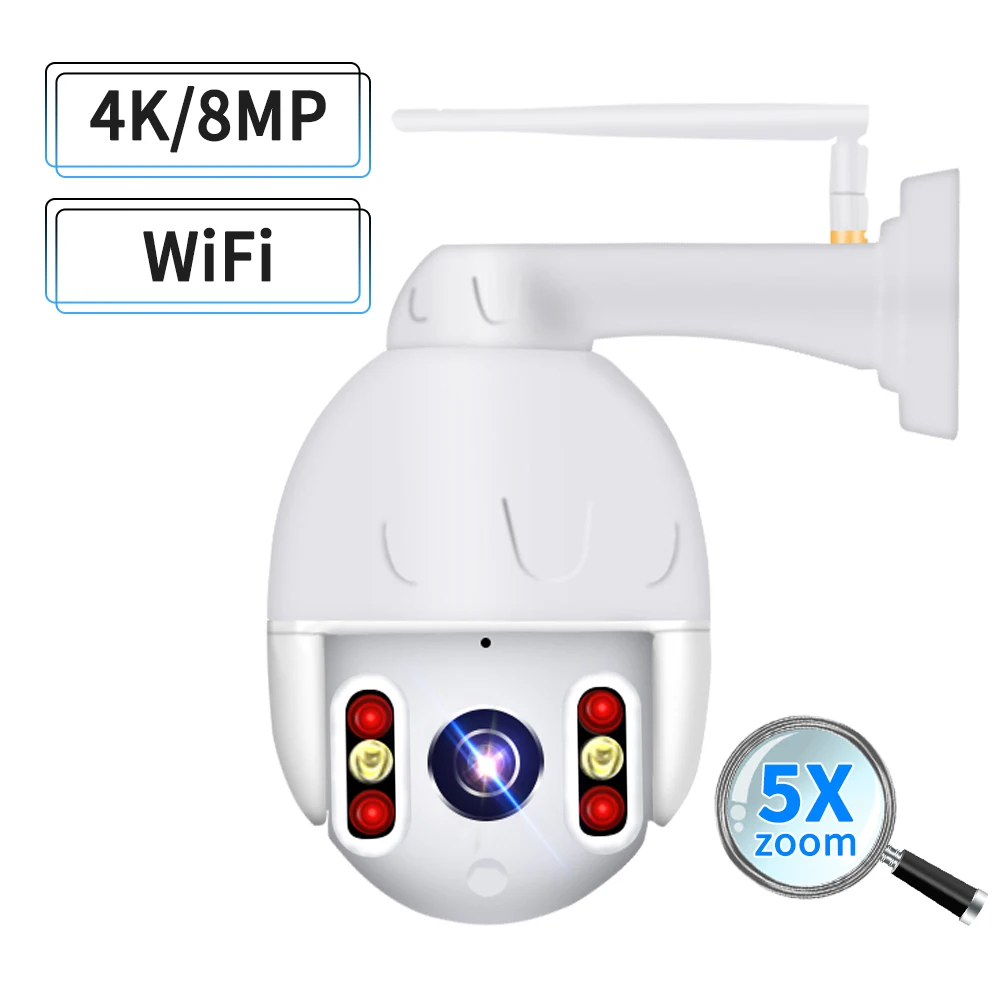 

8MP 4MP 2MP Outdoor IP Wi-Fi Camera, Wired 5X Digital Zoom CCTV Speed Dome Camera AI Human Detection Auto Tracking P2P Camera