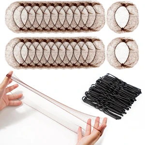 Imported Invisible Hair Nets and U Shaped Hair Pins Set/Hair Bun Shaper Set  Elastic Edge Mesh Hair Nets