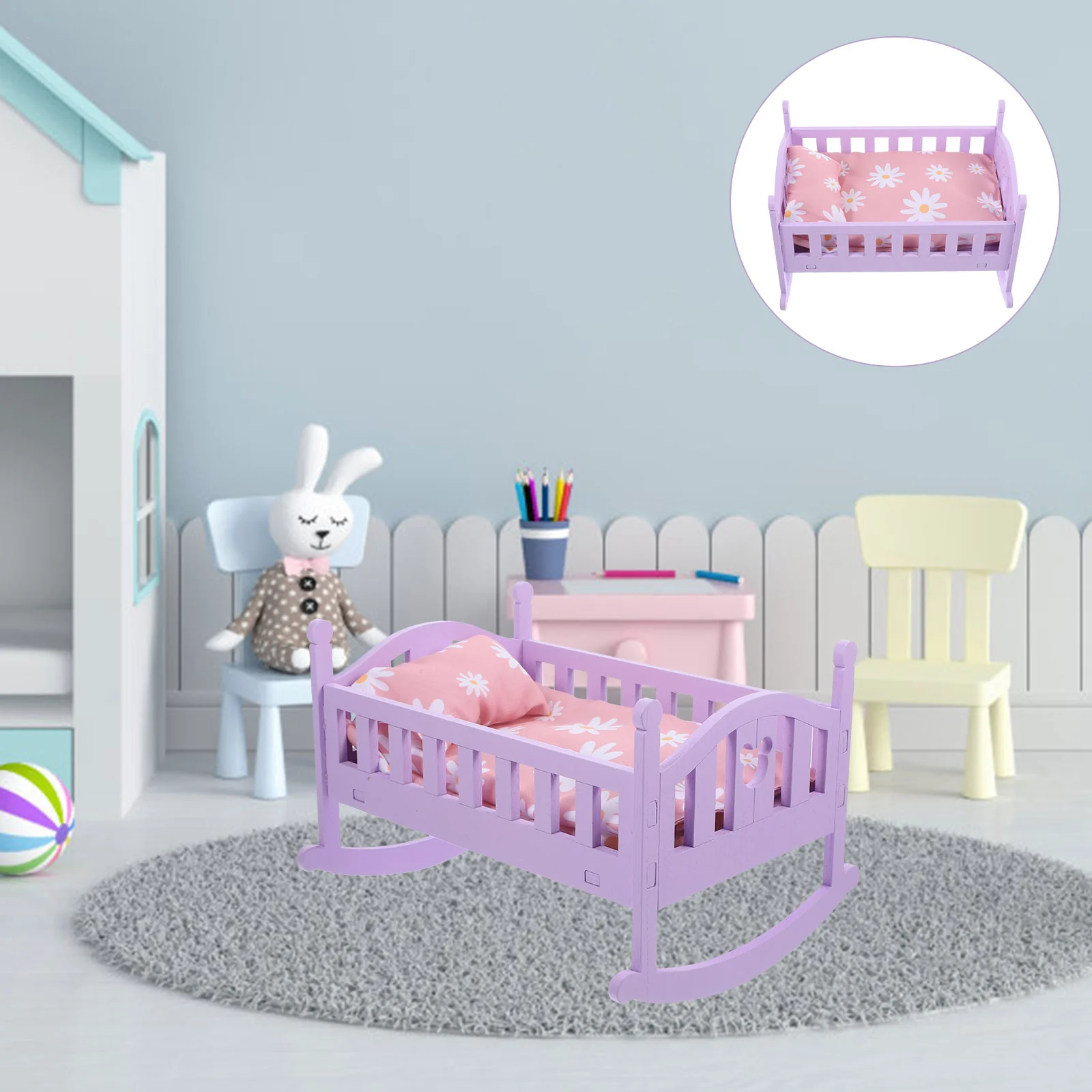 

Mini Bed Model Miniature Furniture Ornament Baby Infant Toys Adornment Wooden Dolly