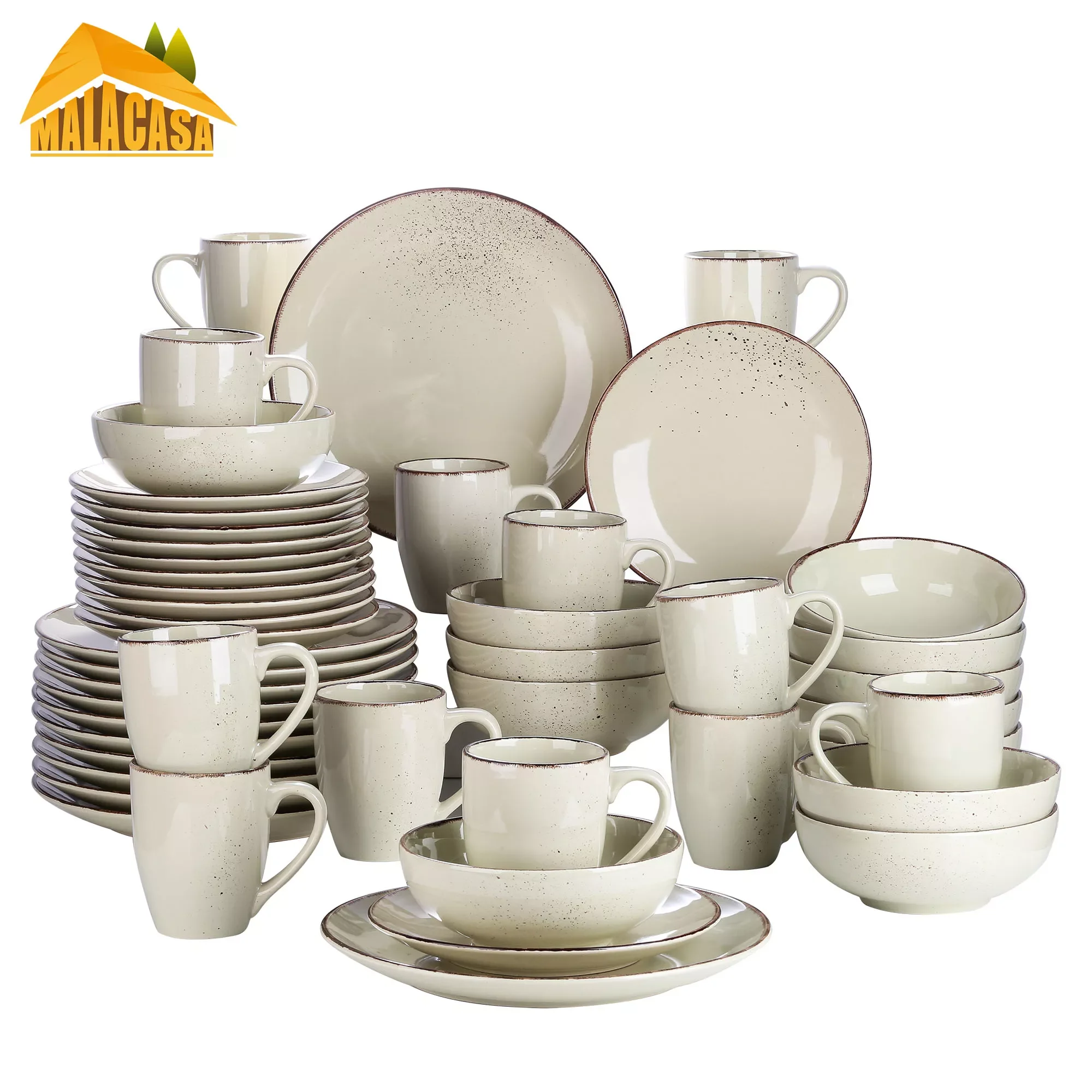 

Navia-MS 16/32/48-Piece Stoneware Ceramic Dinnerware Set with Dinner Plate,Dessert Plate,800ml Bowl, Mug Tableware Set