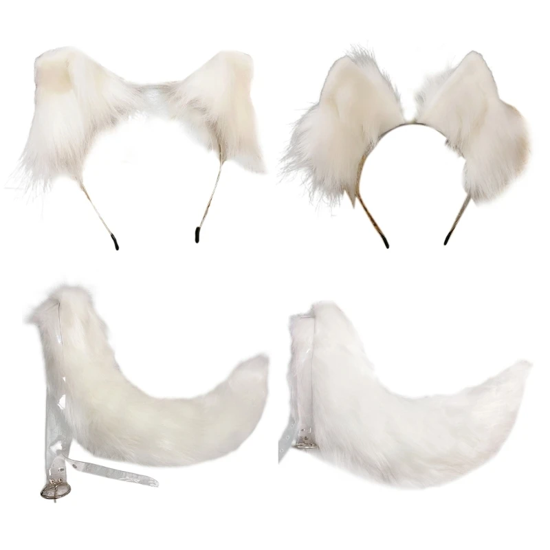 

L93F Delicate Faux Furs Furry Cat Ears Tail Hair Hoop Headbands Hair Bands Party Decoration for Girls Photo Props