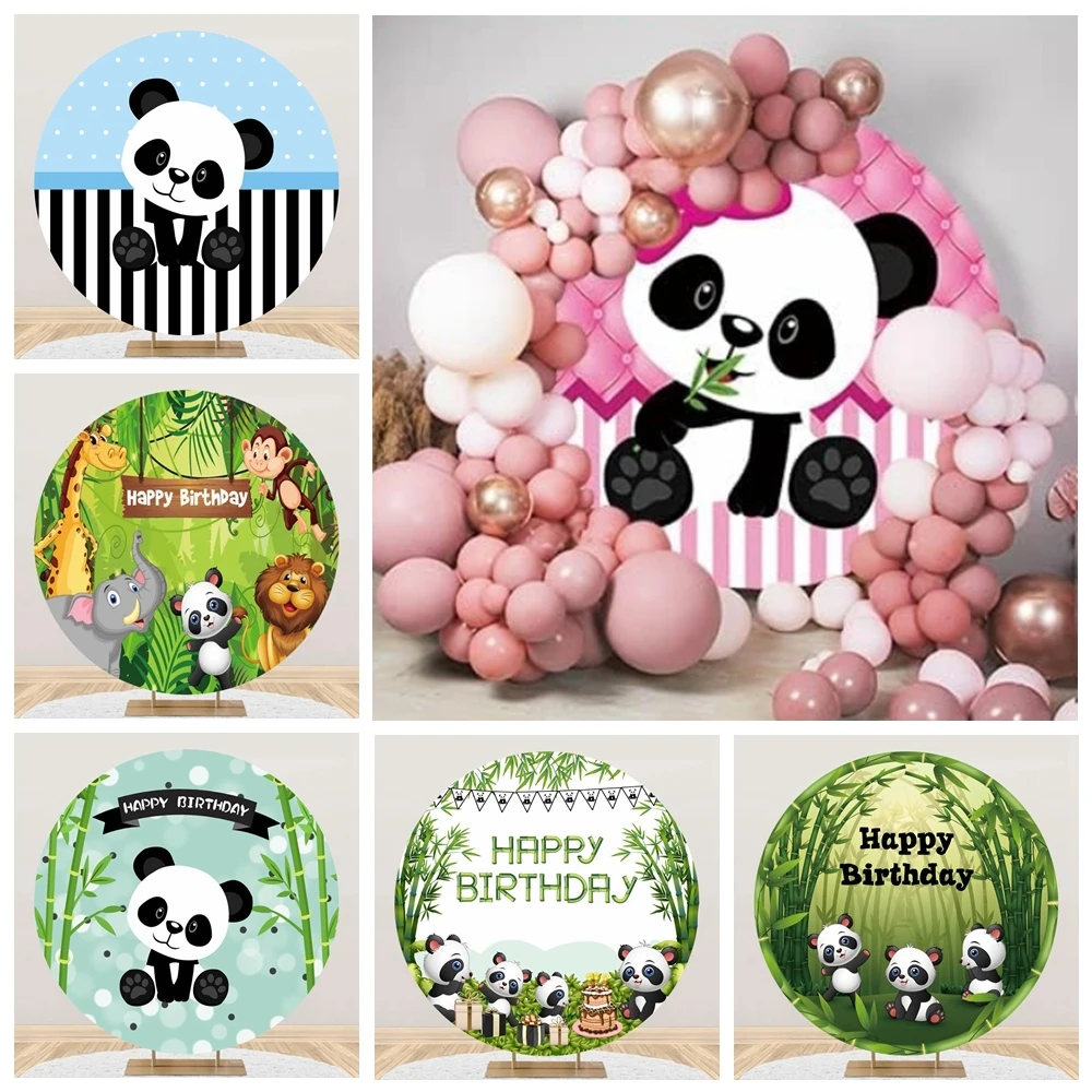 

Cartoon Panda Round Backdrop Newborn Baby Boys Girls Birthday Party Decor Baby Shower Circle Photography Background Photo Props