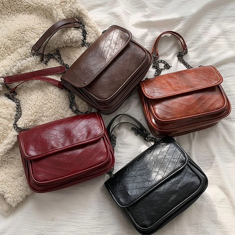 

New PU Leather Shoulder Phone Clutches Casual Chain Crossbody Handbags Thread Women Money Wallets Messenger Shopping Purses