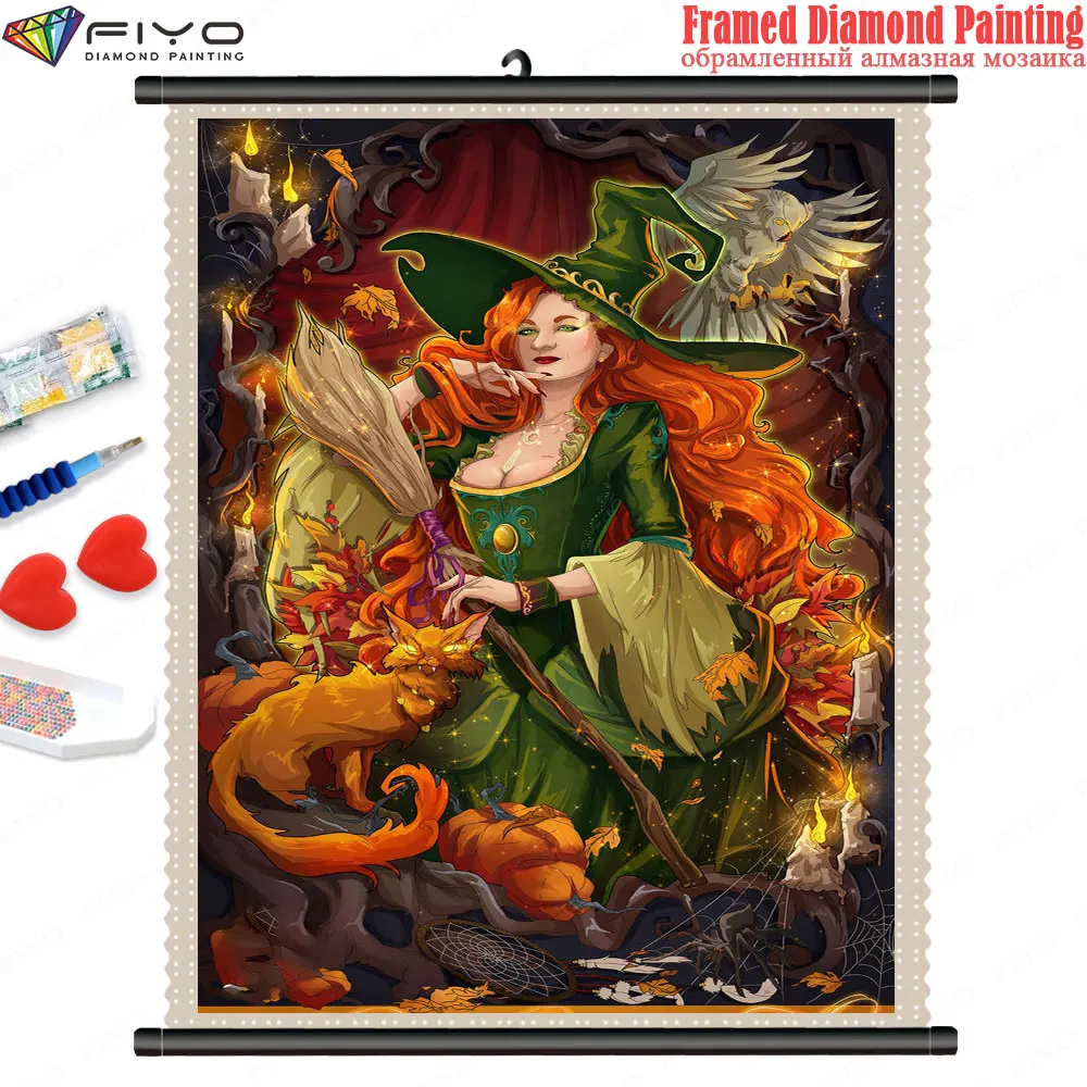 

Алмазная живопись 5D "сделай сам" с ведьмой, вышивка мозаикой с рамкой, наборы для вышивки крестиком, домашний декор, настенное ремесло