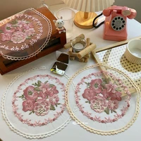 french retro lace embroidered placemat table mat round table centered cushion pendulum props simple retro decoration