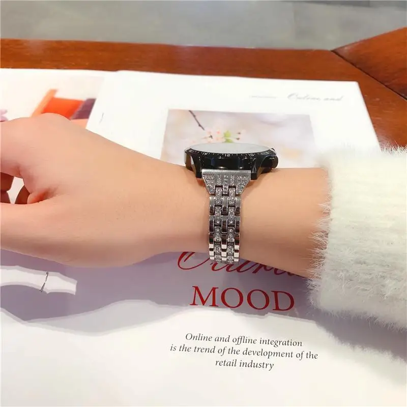 20mm 22mm Metal diamond strap For Samsung Galaxy watch 4 44mm/40mm active 2 Huawei watch GT2 46mm amazfit GTR 47mm sports strap