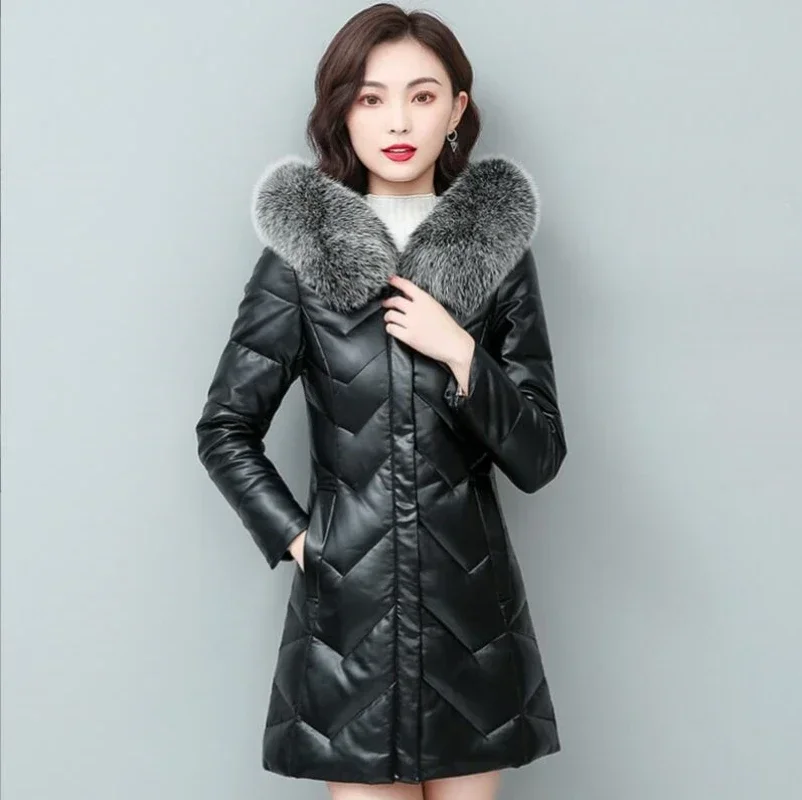 Зимняя женская теплая белая куртка из овечьей кожи с капюшоном пуховик