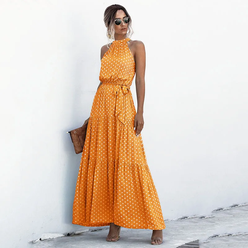 

Orange Pink Black Maxi Dresses Women Summer Chic Hot Lady Stylish Tunic Beach Dots Floral Sweet Holiday Chiffon Party Dress New