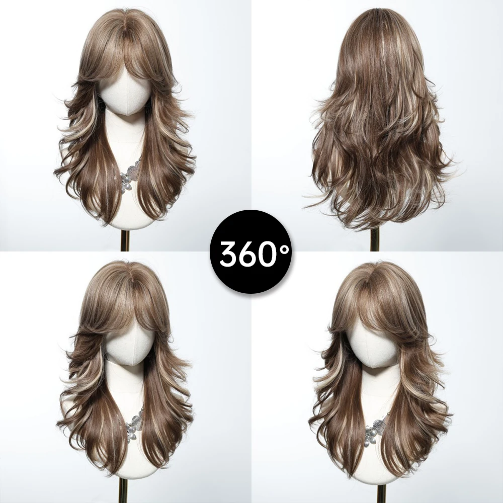 GEMMA Medium Length Mixed Blonde Brown Synthetic Wig Natural Hair Cosplay Daily Use Wigs for Women Heat Resistant Fibre