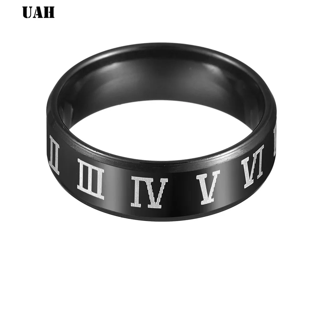 Модное черное мужское кольцо с римскими цифрами модное из нержавеющей стали