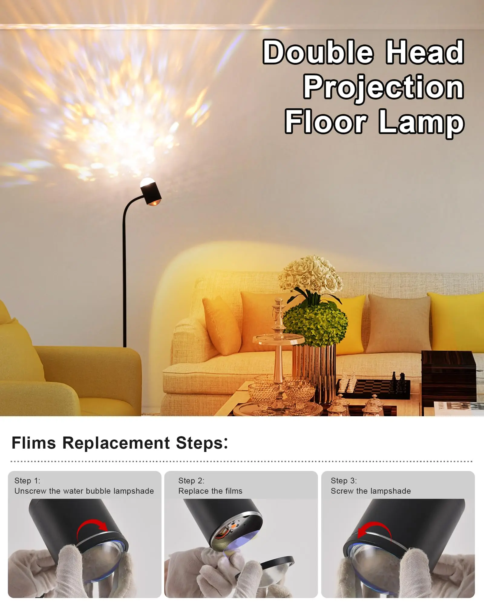 Лампа заката проектор черная лампа с двойной головкой и водной рябью