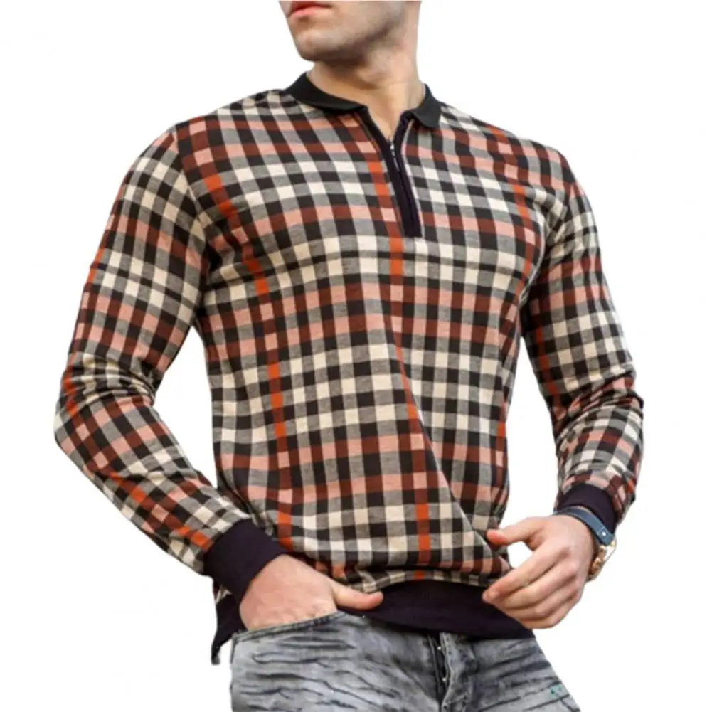 

Men Polo Shirt 2022 Plaid Turn-down Collar Slim Fit Casual Spring Shirt for Daily Wear