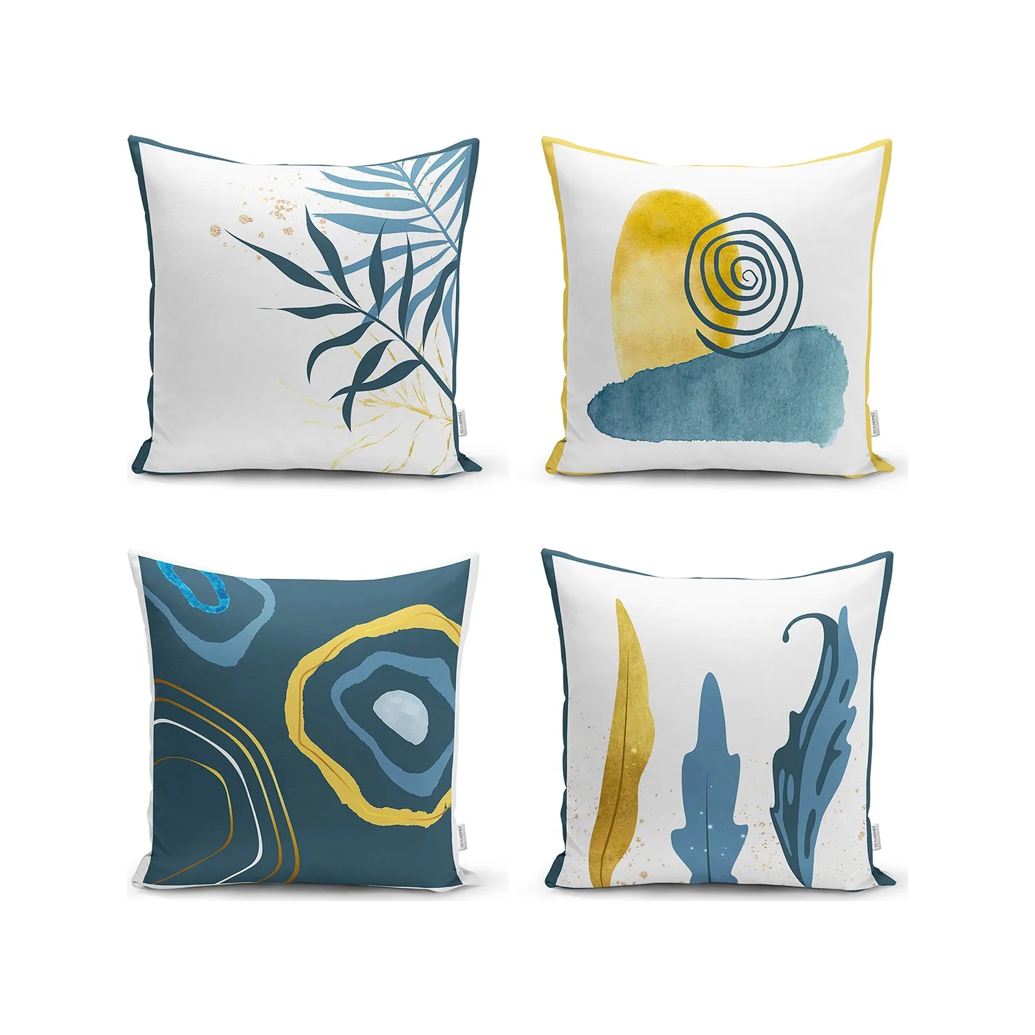 

4lü Color On the Ground Gold Detaylı Leaf Pattern Modern Cushion Pillow decorate Case Set Aesthetic Modern Design 3D Print