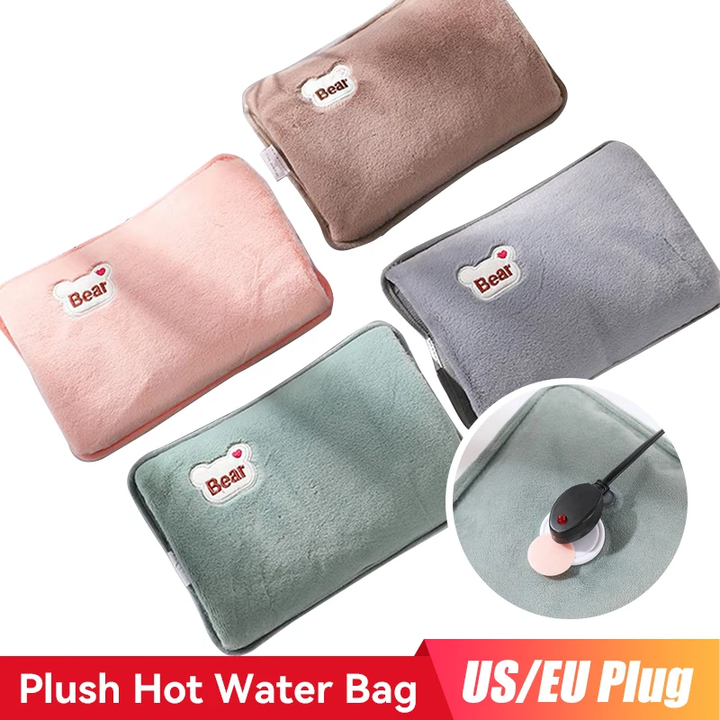 

US/EU Plug Hand Warmer Heat Pack Cute Rechargeable Electric Hot Water Bag Safety Rabbit Fur Reusable Hot Water Bottle Handwarmer