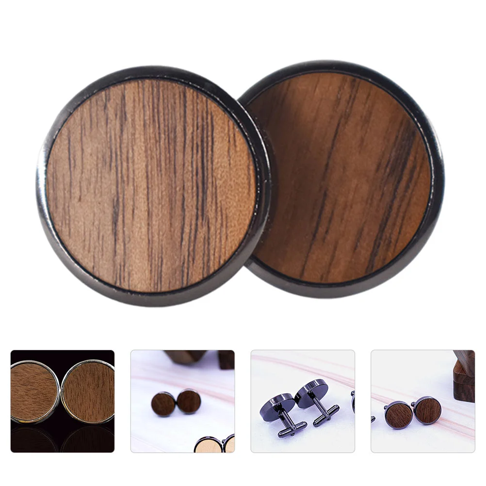 

1 Pair Wooden Round Sleeve Buttons Delicate Shirt Buttons Durable Cuff Studs