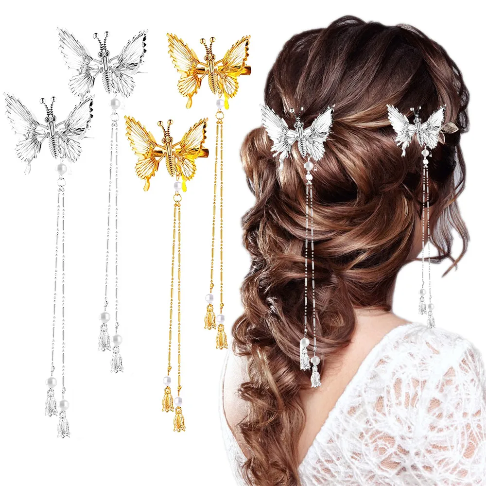 

2/4 шт., заколки для волос с бабочками и кисточками