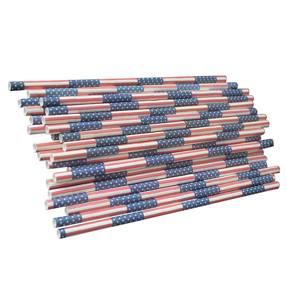 

50pcs Paper Straws Patriotic American Flag Biodegradable Drinking Straws for Memorial Day Wedding 4th of July