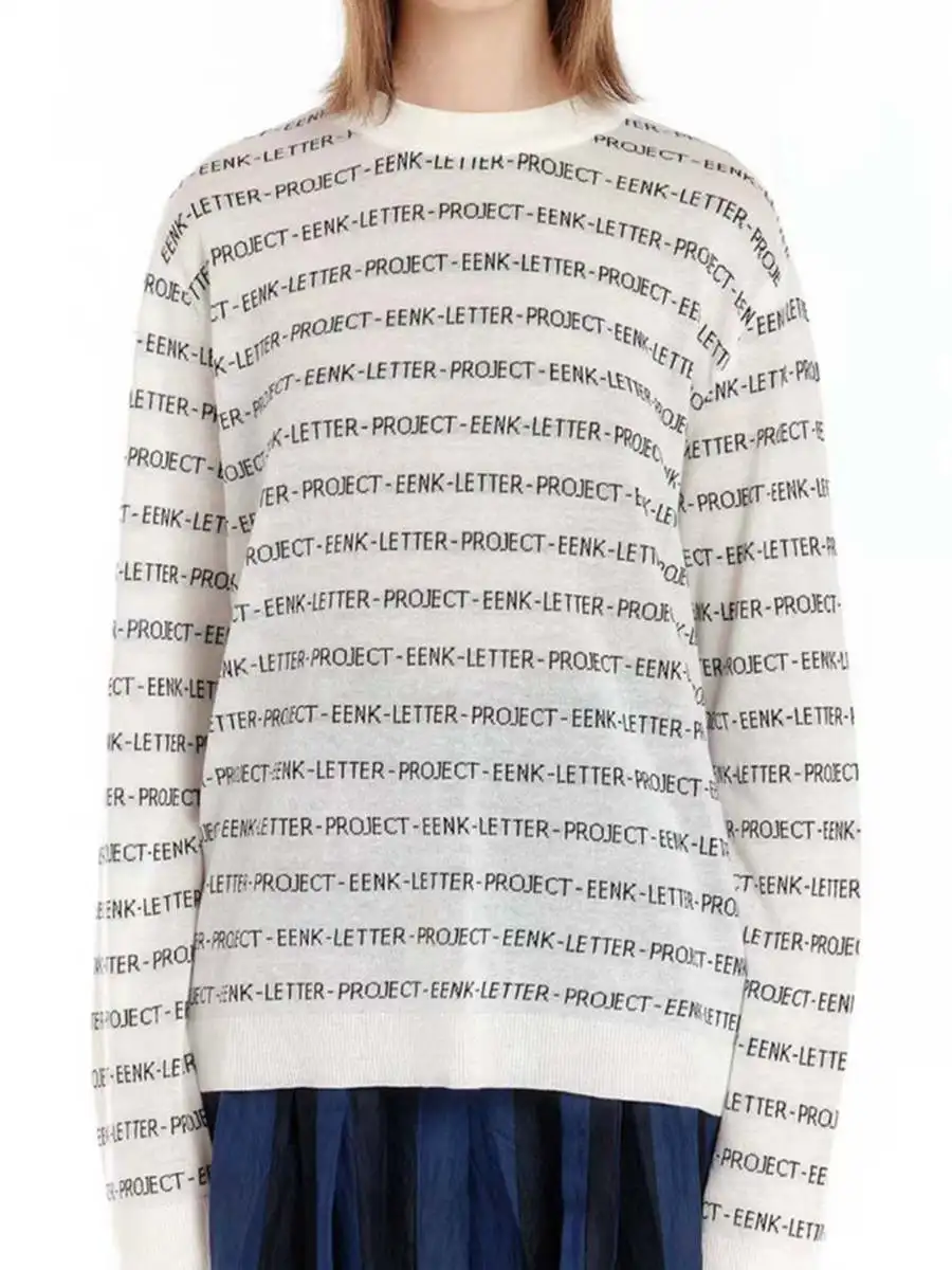 

Spring Summer New Letter Print Design Long Sleeve Knit T-Shirt Women Top