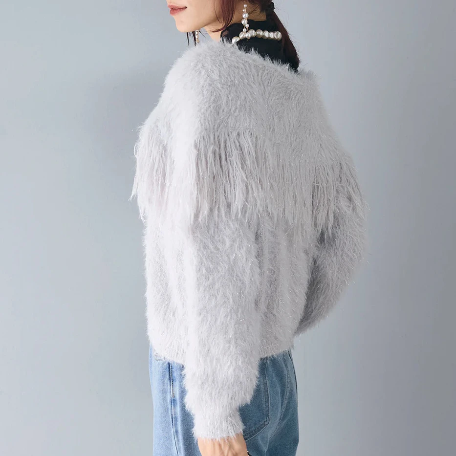 KUSAHIKI шикарная вязаная куртка с отложным воротником и кисточками повседневный