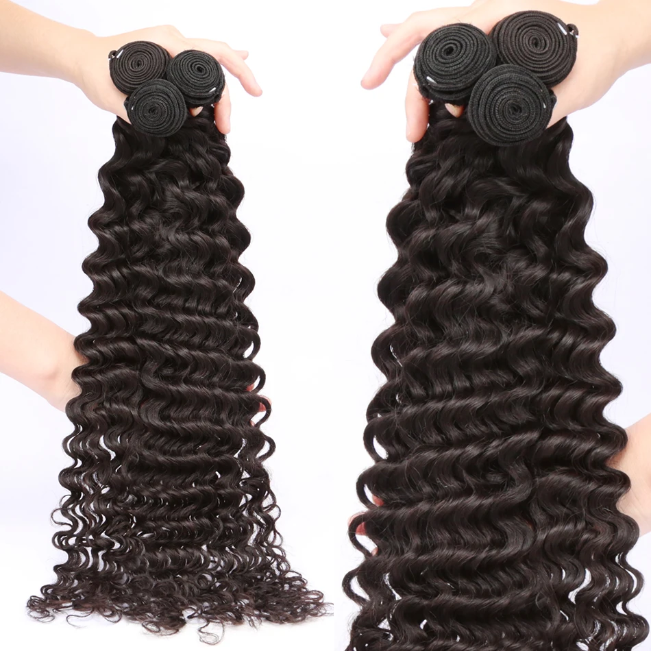 Loose Deep Wave Bundles 3/4 Human Hair Remy Brazilian Extension Natural Color |