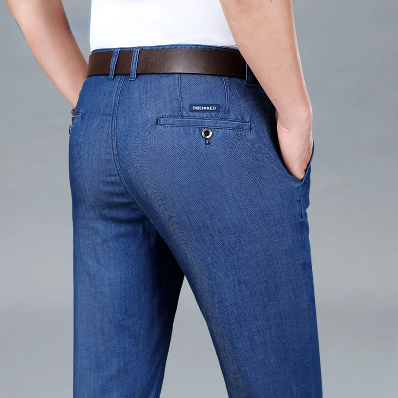 

Джинсы Lyocell мужские стрейчевые, тонкие классические прямые деловые брюки из денима, брендовые штаны, большие размеры 40 42, на лето