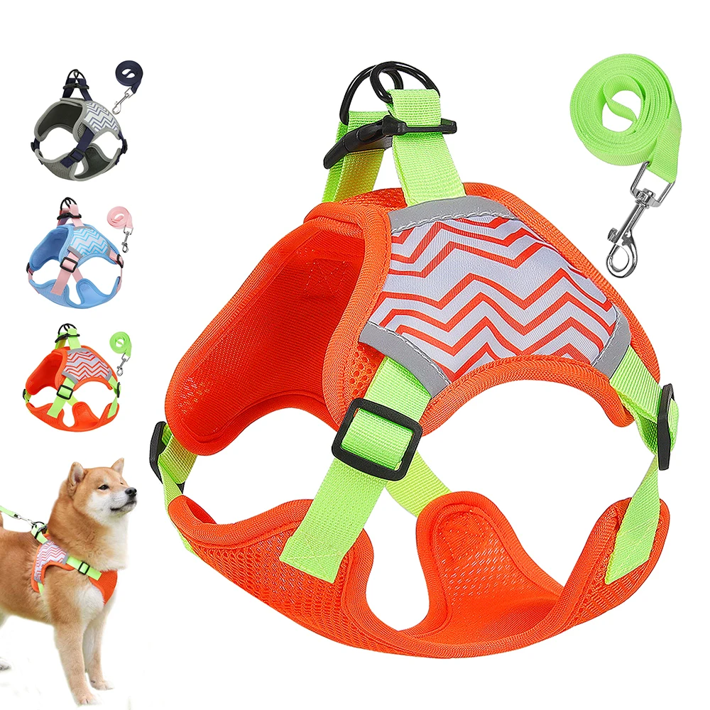 

Нейлоновая Светоотражающая шлейка-поводок для собак, Воздухопроницаемый жилет для маленьких и средних питомцев, для прогулок на открытом воздухе