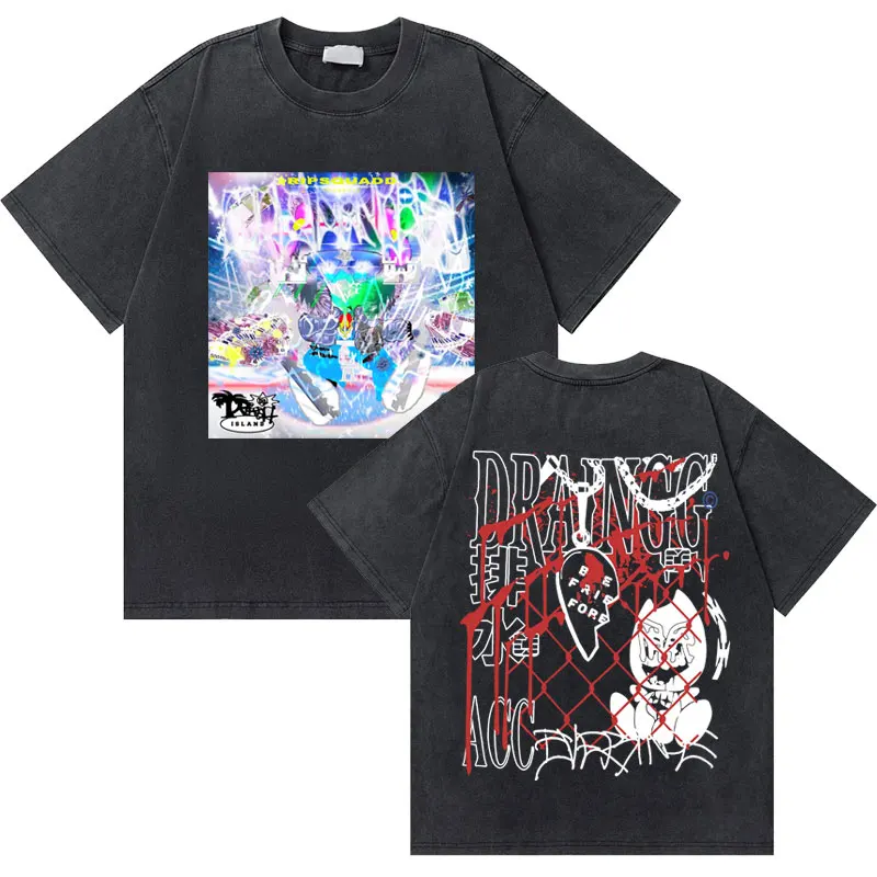 Винтажная промытая футболка Bladee 333 В Стиле Хип-хоп с дренажным бандом мужская и