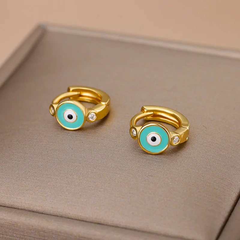 

Stainelss Steel Evil Eye Hoop Earrings for Women Men Gold Color Enamel Round Eyes Earrings Ear Buckle Jewelry Gift Pendientes