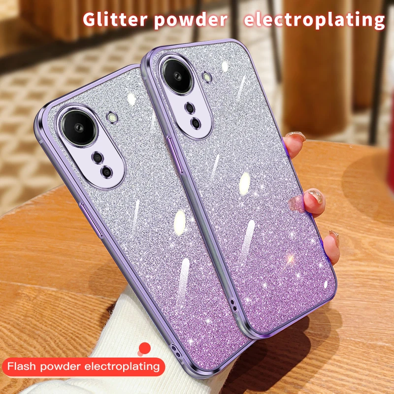Роскошный прозрачный чехол для телефона с гальваническим покрытием и блестками