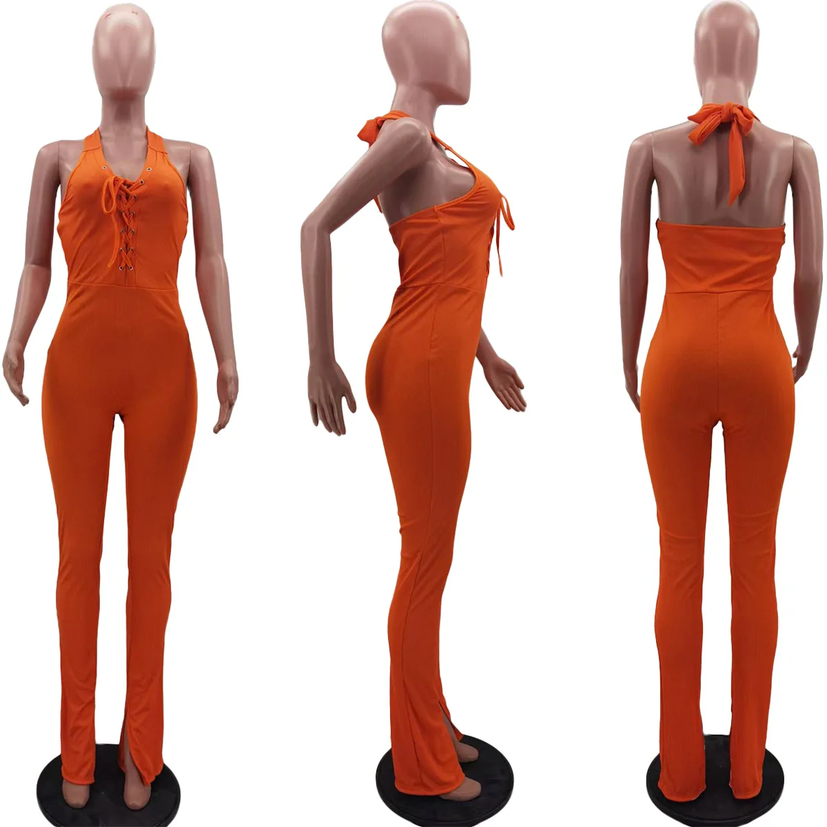 HM6617 Women's Jumpsuit Summer Sexy Streetwear Solid Color Halter Backless Stitching Strap Tight Jumpsuit Women